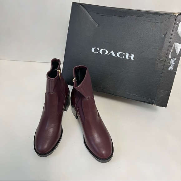 Coach Joy Logo Ankle Boots In Dark Cranberry Color - New In Box - Reemoly - Picture 5 of 16